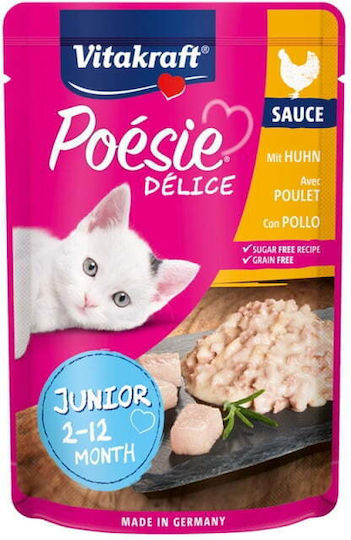 Vitakraft Poesie Delice Nassfutter für Junge Katzen in Beutel mit Huhn ohne Getreide 85gr