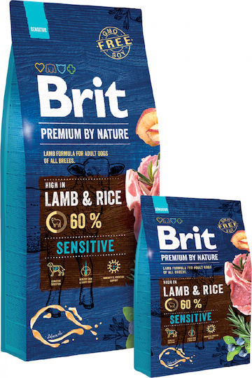Brit Premium by Nature Adult Sensitive 3kg Ξηρά Τροφή χωρίς Γλουτένη για Ενήλικους Σκύλους με Αρνί και Ρύζι