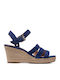 Geox Soleil Anatomic Women's Suede Ankle Strap Platforms Navy Blue