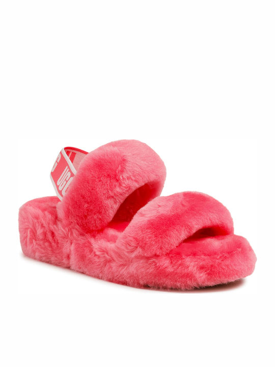 UGG Oh Yeah Χειμερινές Γυναικείες Παντόφλες με Ανοιχτή Μύτη Strawberry Sorbet