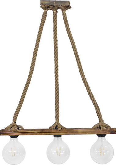 Heronia Raga 3/L Rope Hängelampe Braun Schiene mit Fassung E27 60x6x72cm.