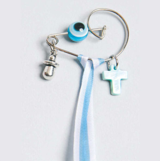 Mouchtaris Collection Metal Christening Charm with Safety Pin Silver 50pcs