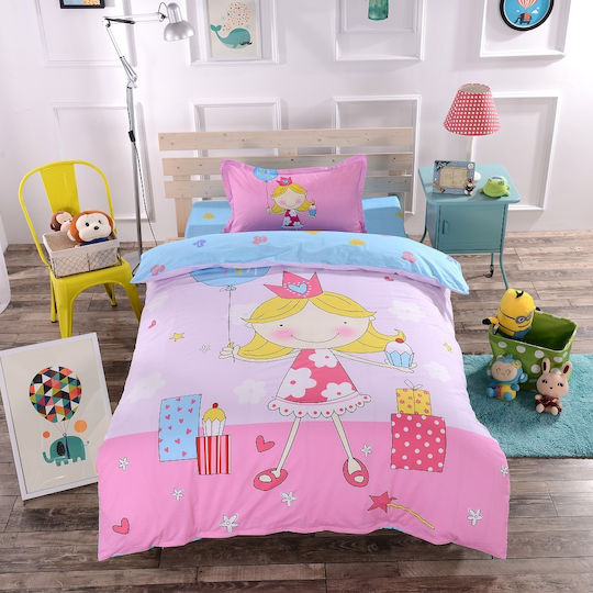 Mc Decor Σετ Παιδικό Κουβερλί Μονό με Μαξιλαροθήκη Princess Πολύχρωμο 160x240εκ.