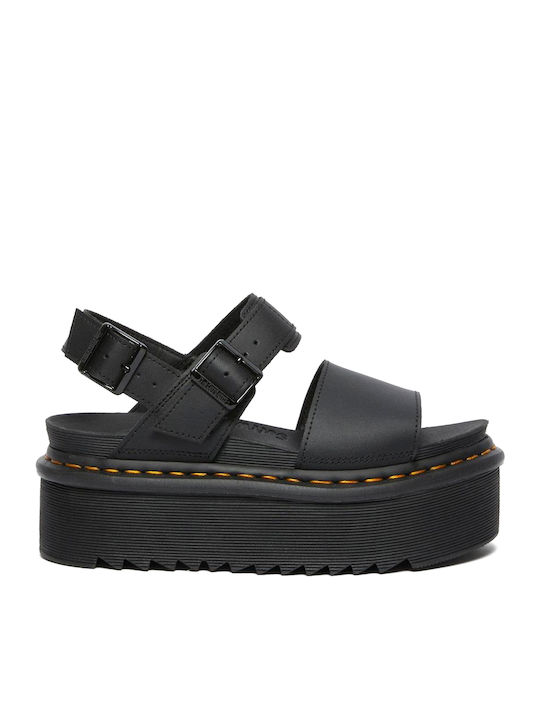 Voss Quad Δερμάτινα Γυναικεία Σανδάλια Flatforms Μαύρα