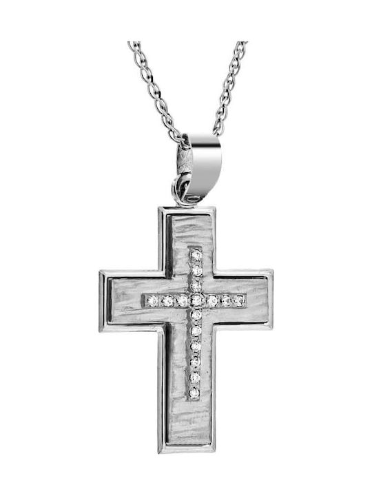 Λευκόχρυσος γυναικείος σταυρός Κ14 με ζιργκόν ST11200397