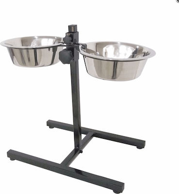 Pet Camelot Stainless Bowls Dog Food & Water Silver with Base 2x1500ml