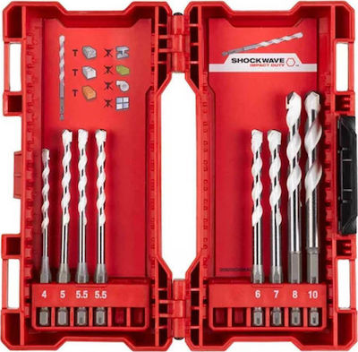 Milwaukee Shockwave Set of 8 Diamond Drills Carbide with Hexagonal Shank for Metal, Wood, Masonry, Glass and Tiles