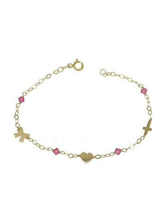 14K Gold bracelet for little girl with pink beads 037570 037570 037570 Gold 14 Carat