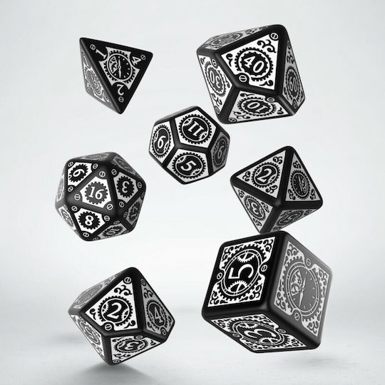 Q Workshop Steampunk Clockwork Dice Set Dice Black & White