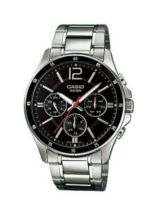 Casio Watch Chronograph Battery with Silver Metal Bracelet