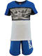Kids' Set with Shorts Summer 2pcs Blue with "Soccer" Blouse