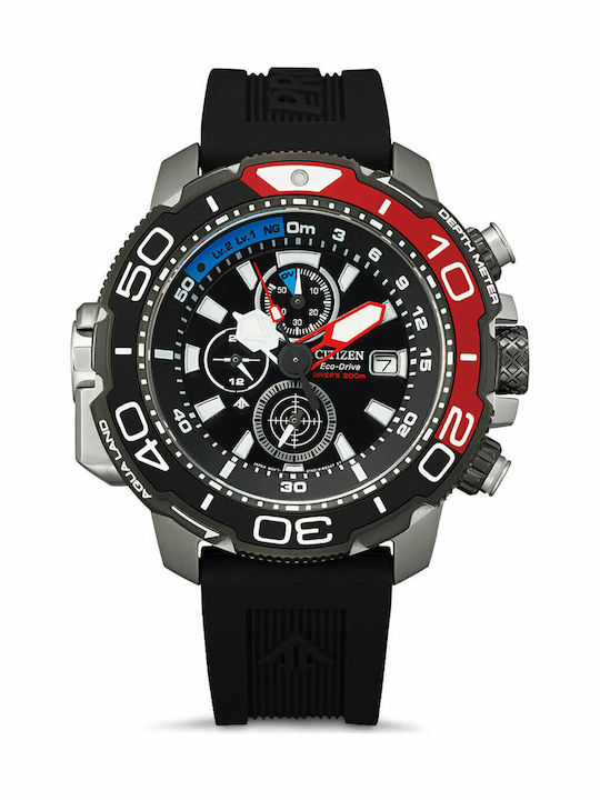 Citizen Promaster Marine Diver Ανδρικό Ρολόι 47mm Χρονογράφος Eco - Drive με Μαύρο Καουτσούκ Λουράκι