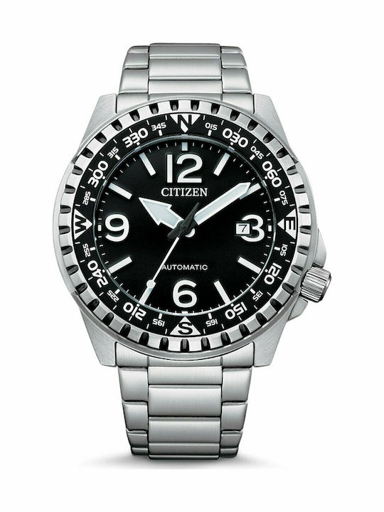 Citizen Promaster Ανδρικό Ρολόι 46mm Αυτόματο με Ασημί Μεταλλικό Μπρασελέ