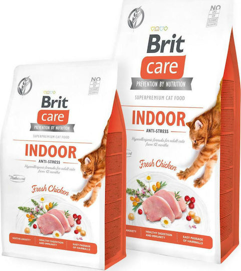 Brit Care Indoor Anti-Stress Dry Food Grain-Free & Gluten-Free for Adult Cats with Chicken 7kg