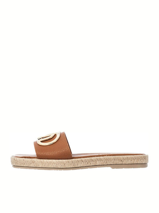 Leather Women's Flat Sandals in Tabac Brown Color