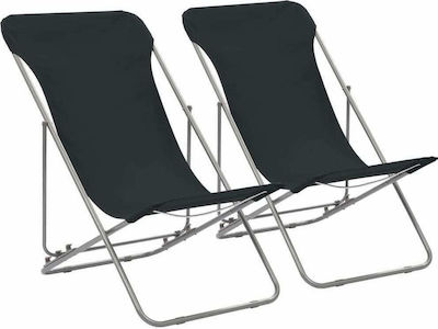 vidaXL Sunbed-Armchair Beach with Reclining 3 Slots Black Waterproof Set of 2pcs