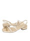 Gianna Kazakou Sadlinki Leather Women's Sandals with Chunky Low Heel In Gold Colour