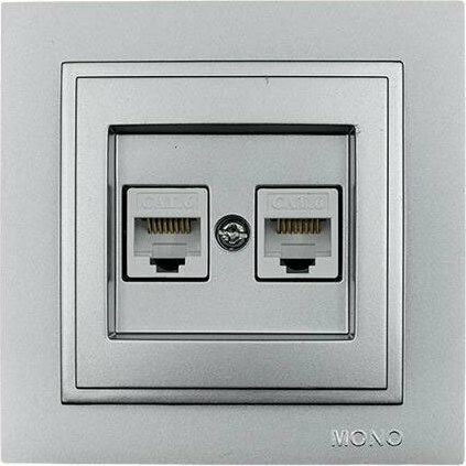 Mono Electric Διπλή Πρίζα Δικτύου RJ45 με Πλαίσιο Τύπου Cat6 σε Ασημί Χρώμα 505-002136126
