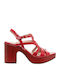 Wonders Platform Patent Leather Women's Sandals Red with Chunky High Heel