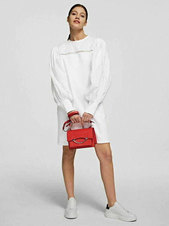 Karl Lagerfeld 211W1360 Mini All Day Φόρεμα Μακρυμάνικο Λευκό