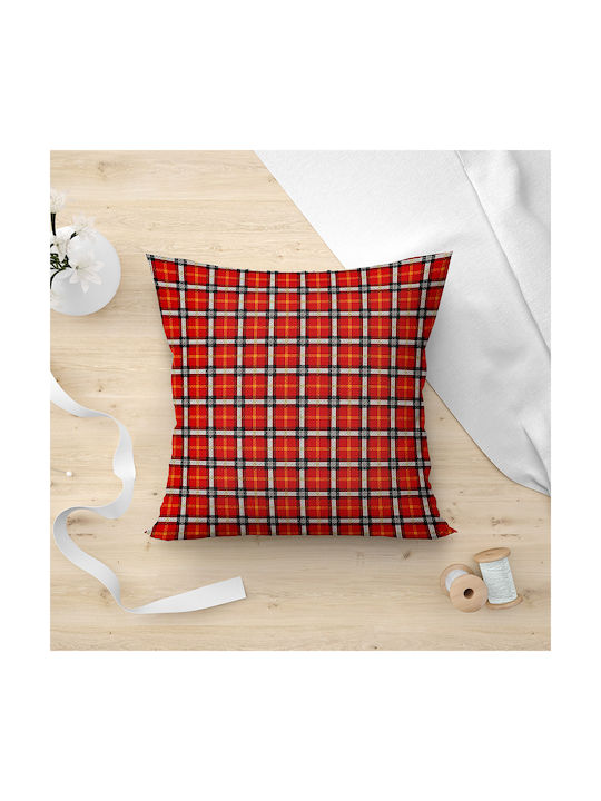 Lino Home Dekorativer Kissenbezug Tartan aus 100% Baumwolle 401 Red 45x45cm.
