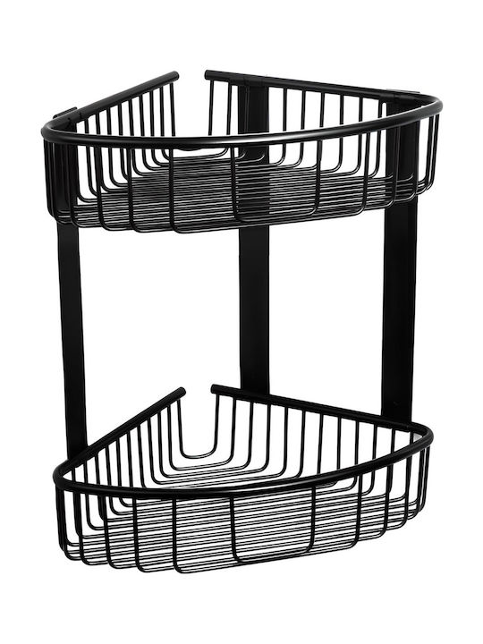 Karag Reti Corner Wall Mounted Bathroom Shelf Metallic with 2 Shelves 21x21x33cm Black