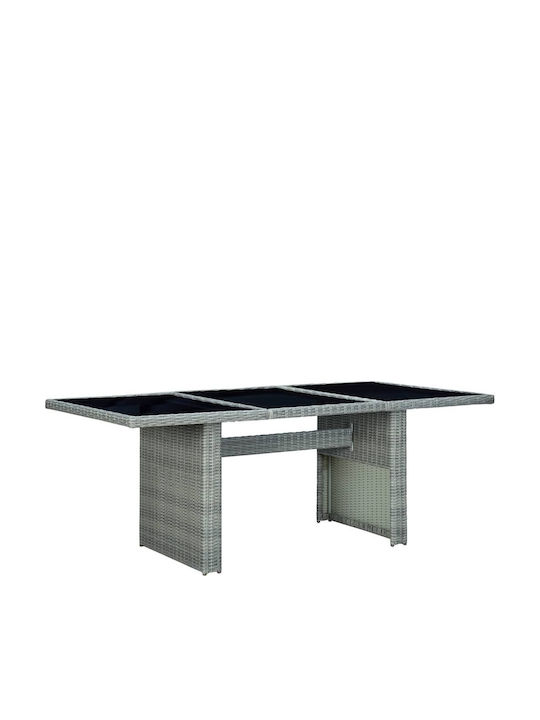 Outdoor Dinner Table with Glass Surface and Rattan Frame Light Grey 200x100x74cm