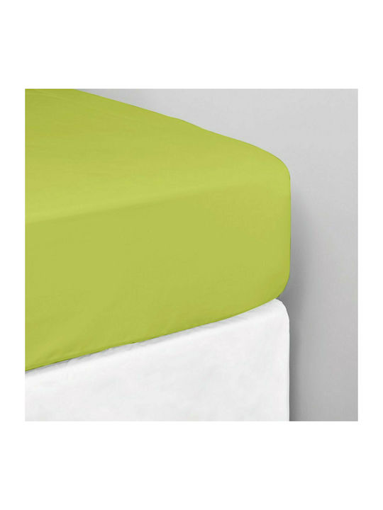 White Fabric Sheet Super-Double with Elastic 160x200cm. Green