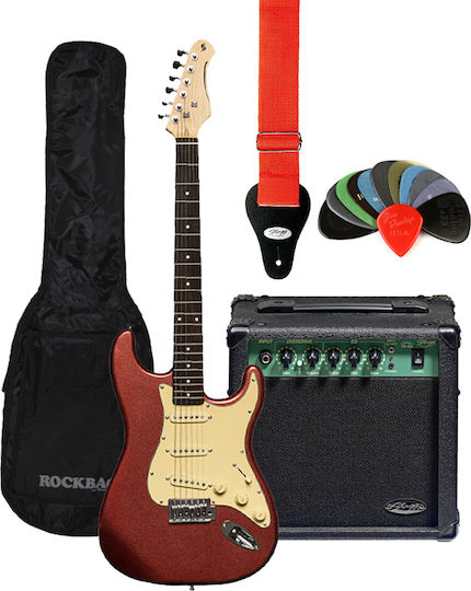 Stagg SES-30 Set Elektrische Gitarre mit SSS Tonabnehmerkonfiguration Candy Apple Red