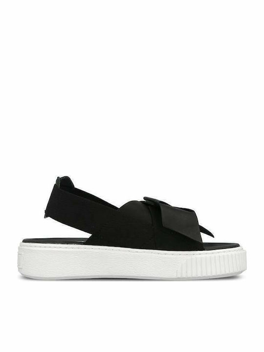 Δερμάτινα Γυναικεία Σανδάλια Flatforms Μαύρα