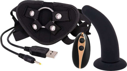 Seven Creations Remote Controlled Vibrating Silicone Dildo with Strap On Harness Harness με Dildo 12.5cm και Δόνηση σε Μαύρο Χρώμα