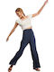 Attrattivo Women's High-waisted Cotton Trousers with Elastic Navy Blue