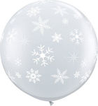 Μπαλόνι Latex Στρογγυλό Snowflakes Διάφανο 100εκ.