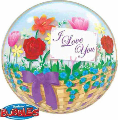 Μπαλόνι Bubble Στρογγυλό I Love You Flower Basket Πολύχρωμο 56εκ.