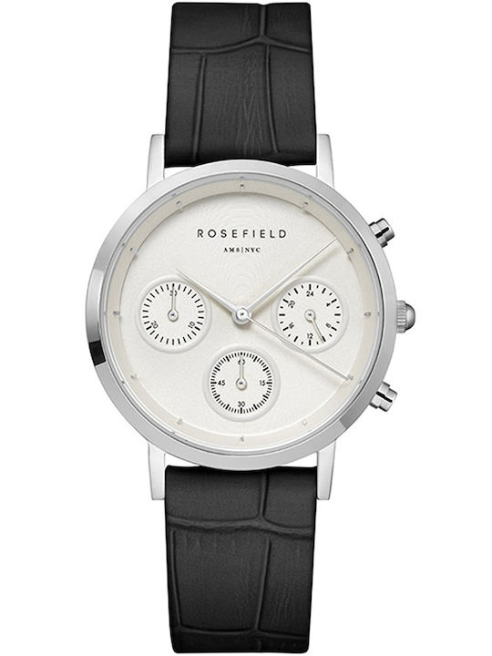 Rosefield Women's Watch Chronograph with Black Leather Strap