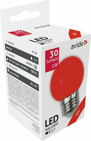 Avide ABDLG45-1W-R LED Bulb 1W 70mm for Socket E27 and Shape G45 Red 30lm