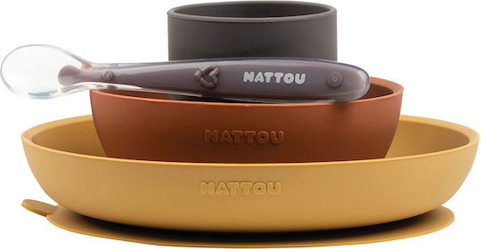 Nattou Feeding Set made of Silicone with Non-Slip Base Multicolour 4pcs