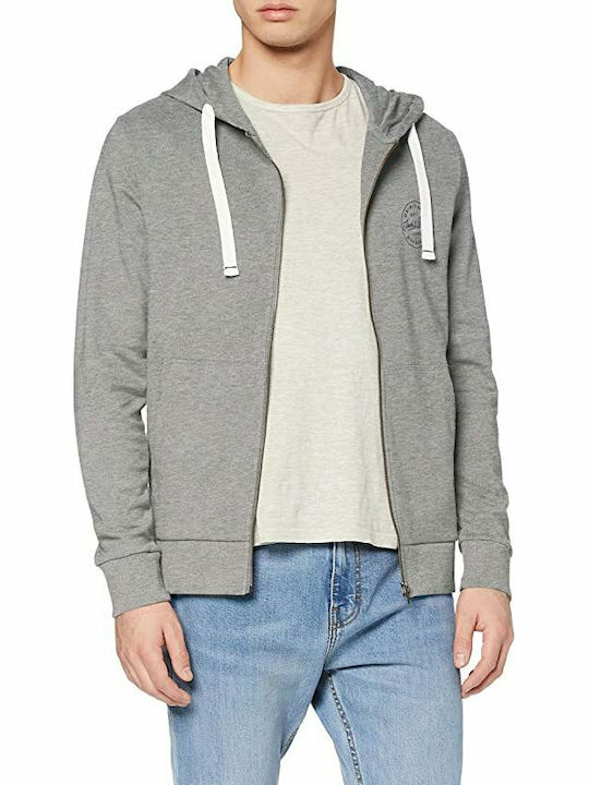 Jack & Jones Men's Sweatshirt Jacket with Hood and Pockets Light Grey Melange