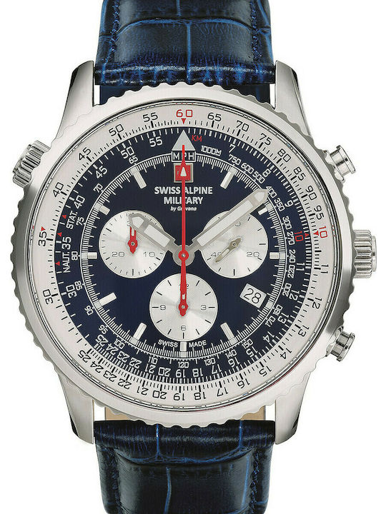 Swiss Alpine Military by Grovana Ανδρικό Ρολόι 45mm Χρονογράφος Μπαταρίας με Μπλε Δερμάτινο Λουράκι