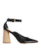 Carrano Pointed Toe Black Heels with Strap