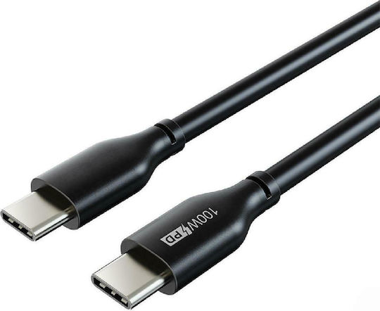 Cabletime CM100 PD100W USB 2.0 Cable USB-C male - USB-C 100W PD Μαύρο 1m CT-CM100-PB1