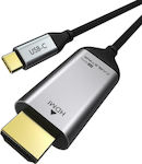 Cabletime HDMI 1.4 Braided Cable HDMI male - USB-C male 1.8m Μαύρο