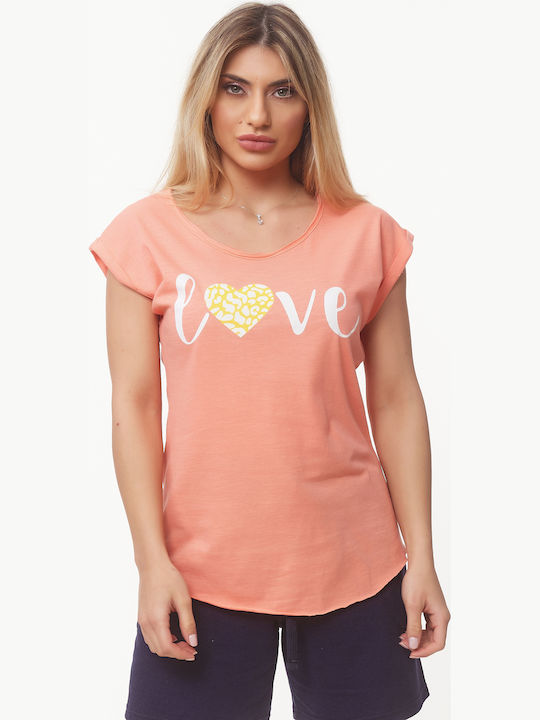 Bodymove Γυναικείο T-shirt Πορτοκαλί με Στάμπα