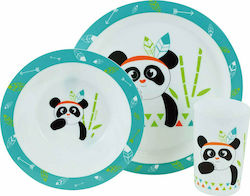 Ango Feeding Set Indian Panda made of Plastic Light Blue 3pcs for 6+ months