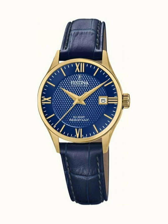 Festina Damen Uhr mit Blau Lederarmband
