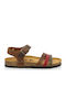 Plakton Leather Women's Flat Sandals with Strap Brown Red