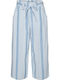 Damen Hoch tailliert Stoff Hose in Paperbag Passform Gestreift Hellblau
