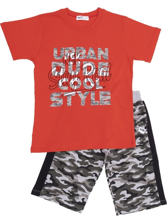 Nek Kids Wear Kids Set with Shorts Summer 2pcs Red