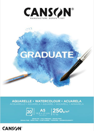 Canson Watercolour Pad Graduate 250gr A5 / 14.8x21cm 20 Sheets