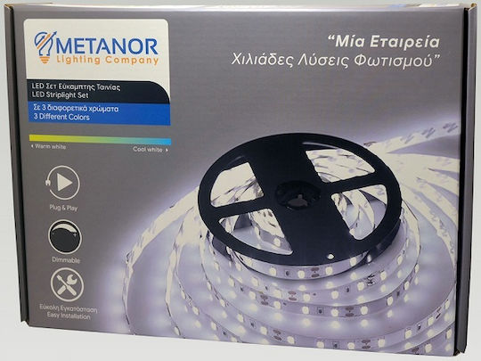 Metanor LED-Streifen 12V Warmes Weiß Licht 5m Typ SMD3528 mit Netzteil
